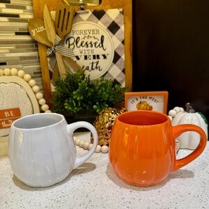 Ceramic Pumpkin Mug Set - White and Orange